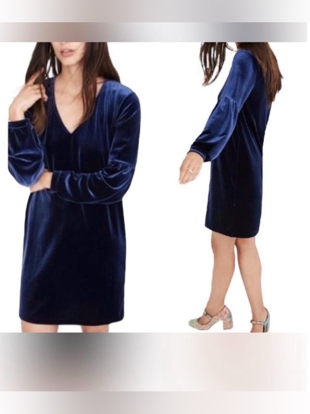 Madewell Women’s Navy Velvet V-Neck Shift Dress